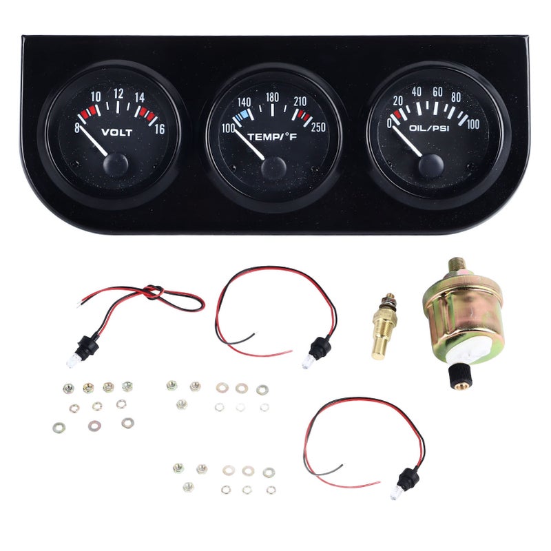 3 in 1 Car Triple Gauge Kit Multifunctional Mechanical Voltmeter Water Temperature Oil Pressure Meter for DC12V Cars - Image 1