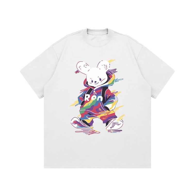 American Retro Hip Hop Rabbit Short-sleeved T-shirt for Men and Women Spring and Summer 2024 New Ins Design Sense Loose Half-sleeved Top - Image 5