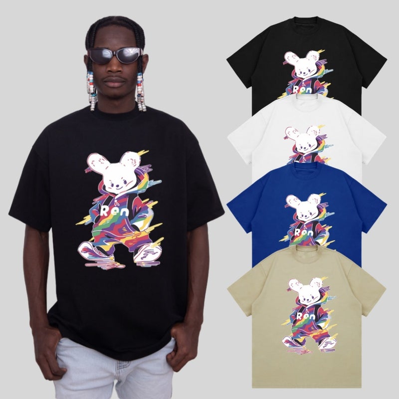 American Retro Hip Hop Rabbit Short-sleeved T-shirt for Men and Women Spring and Summer 2024 New Ins Design Sense Loose Half-sleeved Top - Image 3
