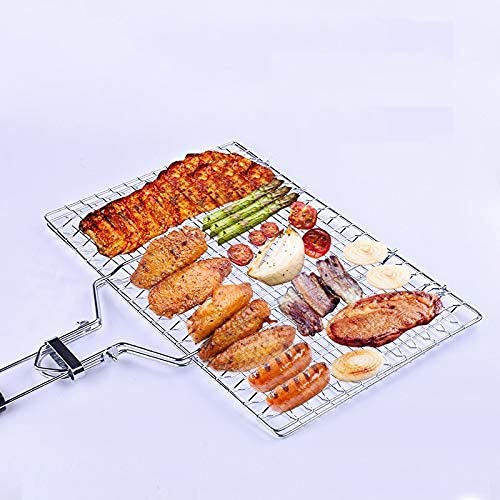ONPRIX Grill Basket and Grill Rack Portable Folding Stainless Steel Fish Grilling Basket with Removable Handle for Vegetables Steak Grill Rack for Grilling Fish Chicken Meat Steak Vegetables - Image 3
