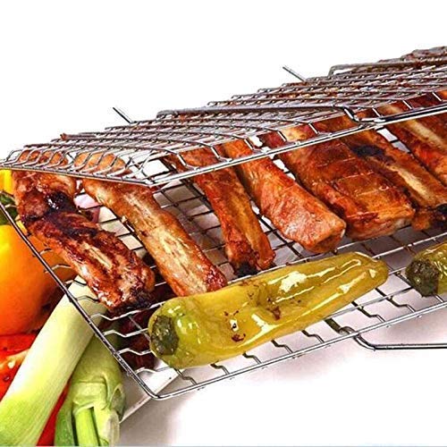 ONPRIX Grill Basket and Grill Rack Portable Folding Stainless Steel Fish Grilling Basket with Removable Handle for Vegetables Steak Grill Rack for Grilling Fish Chicken Meat Steak Vegetables - Image 5