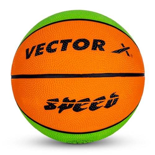 Vector X 8 Panel Speed Rubber Moulded Indoor/Outdoor Basketball with Butyl Bladder, Green-Orange, Size: 3 (Suitable for Practice/Match/Training) + Free Air Needle - Image 1