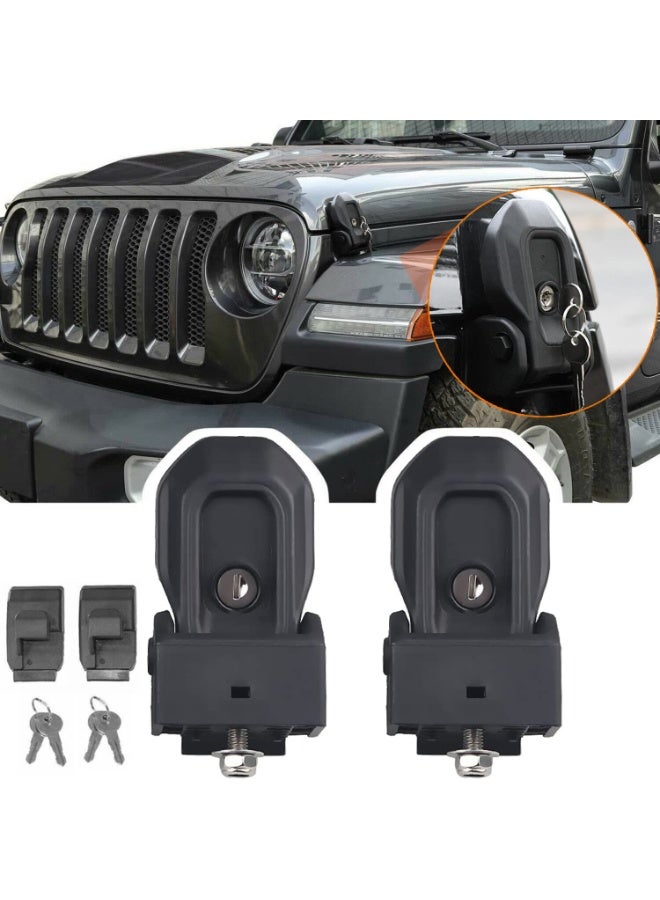 KISSUN Car Anti-theft Hood Latches Catch for 2018 2019 2020 2021 2022 2023 2024 Jeep Wrangler JL JLU 4XE Rubicon Sahara Sport Gladiator JT with Lock Keys - Image 1