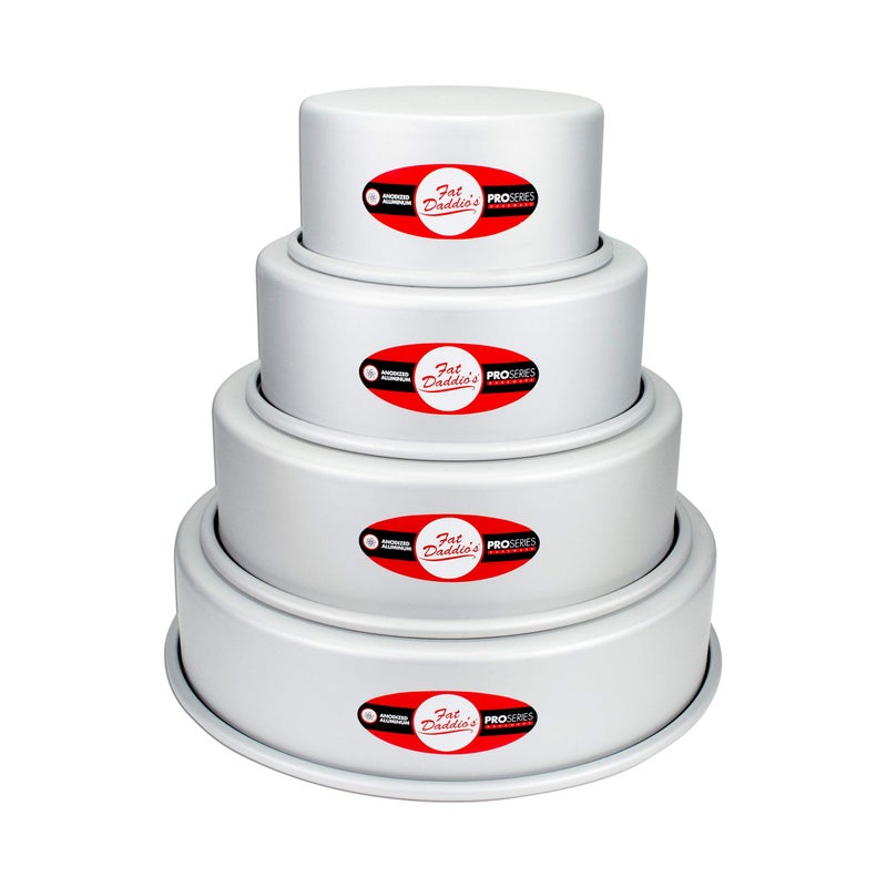 Fat Daddio's Anodized Aluminum 4-Tiered Even Round Cake Pan Set, 3 Inch Depth - Image 1