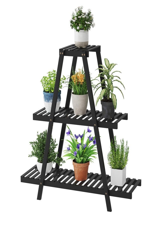 STDDRE Plant Stand For Indoor Outdoor Tiered Plant Shelf 3 Tier 8 Potted Bamboo Flower Holder Ladder Rack For Multiple Triangle Table Plant Pot Stand (Black 3-Tier) - Image 1