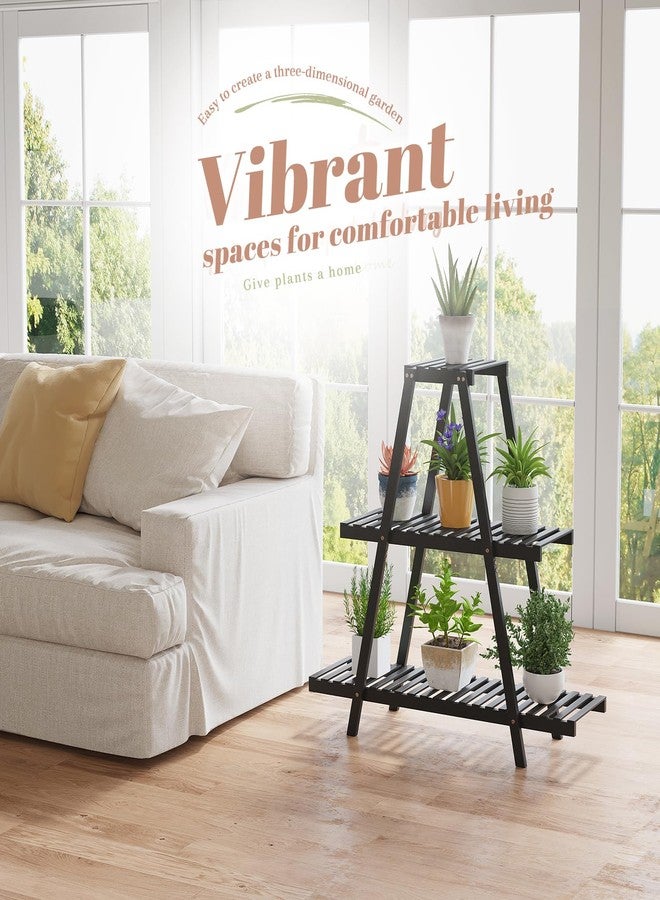 STDDRE Plant Stand For Indoor Outdoor Tiered Plant Shelf 3 Tier 8 Potted Bamboo Flower Holder Ladder Rack For Multiple Triangle Table Plant Pot Stand (Black 3-Tier) - Image 3