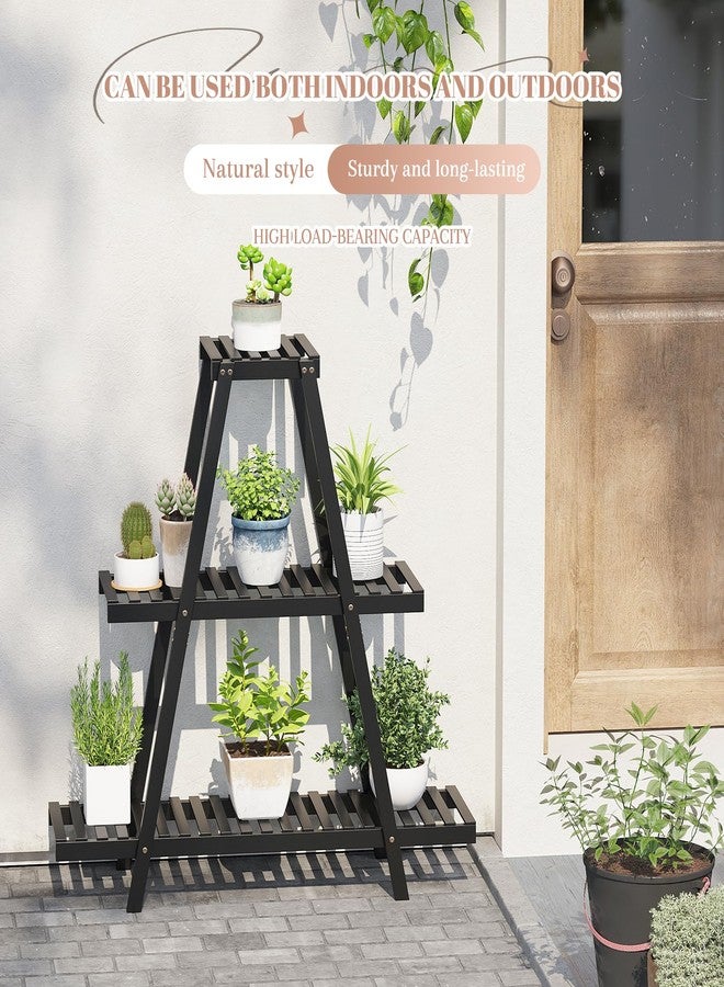 STDDRE Plant Stand For Indoor Outdoor Tiered Plant Shelf 3 Tier 8 Potted Bamboo Flower Holder Ladder Rack For Multiple Triangle Table Plant Pot Stand (Black 3-Tier) - Image 2
