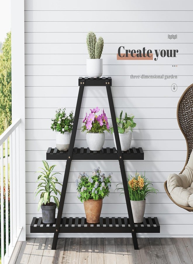 STDDRE Plant Stand For Indoor Outdoor Tiered Plant Shelf 3 Tier 8 Potted Bamboo Flower Holder Ladder Rack For Multiple Triangle Table Plant Pot Stand (Black 3-Tier) - Image 5