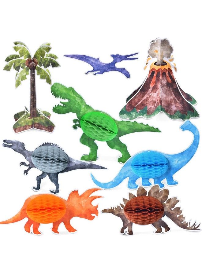 Wernnsai Watercolor Dinosaur Party Centerpieces 8 Pcs Dinosaur Party Table Decoration For Kids Boys Dino Themed Birthday Table Topper 3D Trex Volcano Honeycomb Centerpieces - Image 2