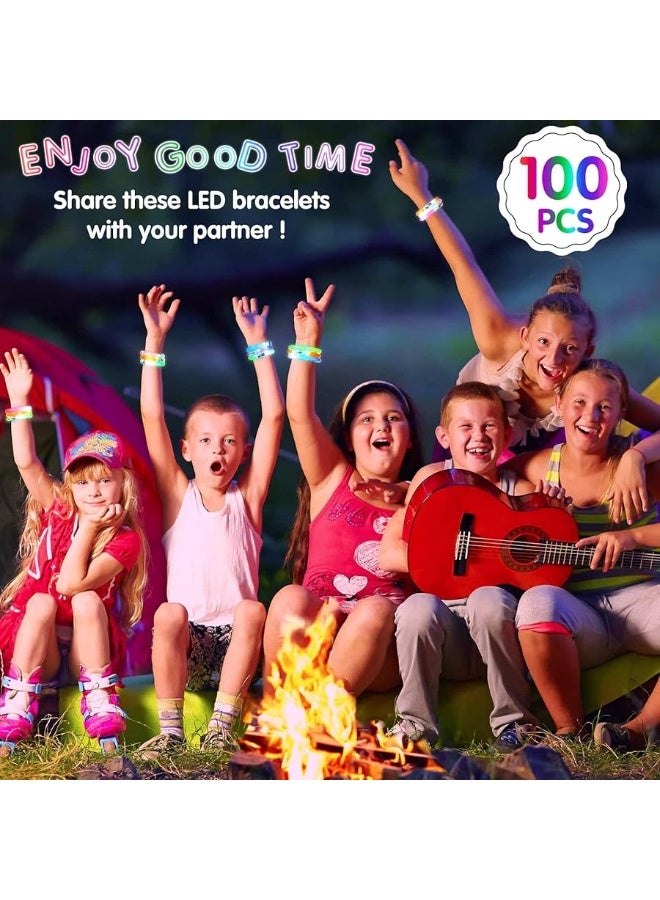 Junkin 100 Pieces Glow Sticks Bracelets Glow in The Dark Bracelets 6 Color LED Bracelets Flashing Light Up Bracelet Set Neon Party Supplies for Light Up Rave Concert Birthday Carnival Party Favors - Image 3