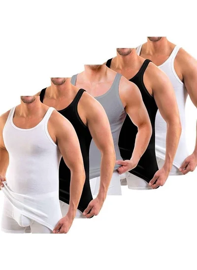 Anthony Jackson 5-Pack Premium Classic Men's Undershirt Alexander Extra Long - Combed Fine Twill Organic Cotton