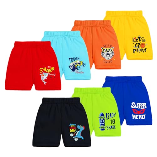 Kuchipoo Boys Regular Fit Cotton Shorts (KUC-SHT-157, Multicolor, 8-9 Years) - Pack of 7 - Image 1