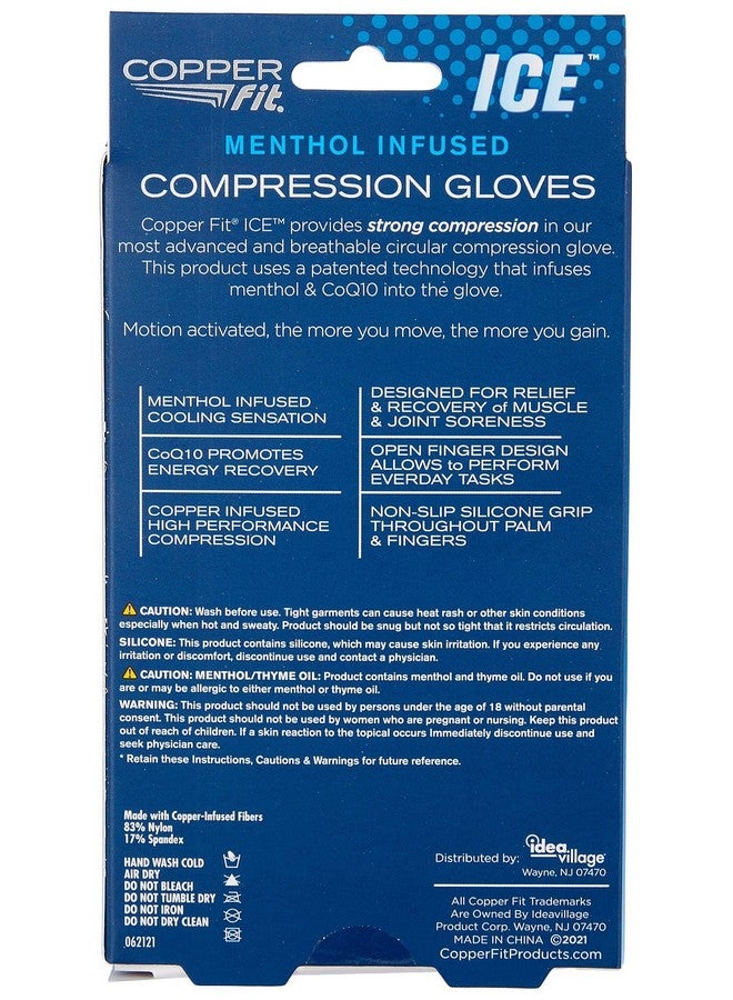 Copper Fit Copper Fit ICE Compression Gloves Infused with Menthol, Black, Small/Medium 