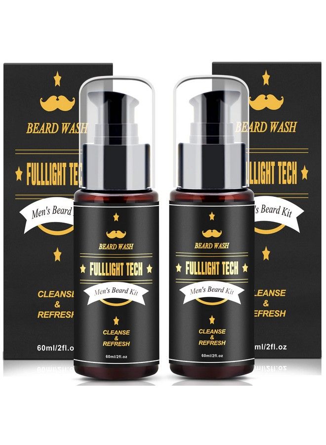 FULLLIGHT TECH عبوة 2 من شامبو غسل اللحية بزيت الأركان وزيت الجوجوبا ومستخلص إكليل الجبل - تنظيف وترطيب وتغذية للحية والشارب - مجموعة العناية باللحية للرجال هدية - Image 2