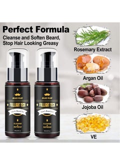 FULLLIGHT TECH 2 Pack Beard Washbeard Shampoo Wargan Oil & Jojoba Oilsrosemary Extract Clean & Moisturizing & Nourishing For Mustache & Beard Maintenance Growthbeard Kit For Men Gift  - Image 3