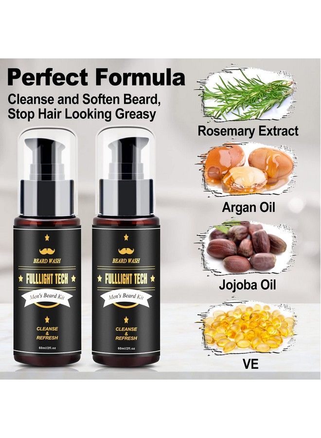 FULLLIGHT TECH عبوة 2 من شامبو غسل اللحية بزيت الأركان وزيت الجوجوبا ومستخلص إكليل الجبل - تنظيف وترطيب وتغذية للحية والشارب - مجموعة العناية باللحية للرجال هدية - Image 3