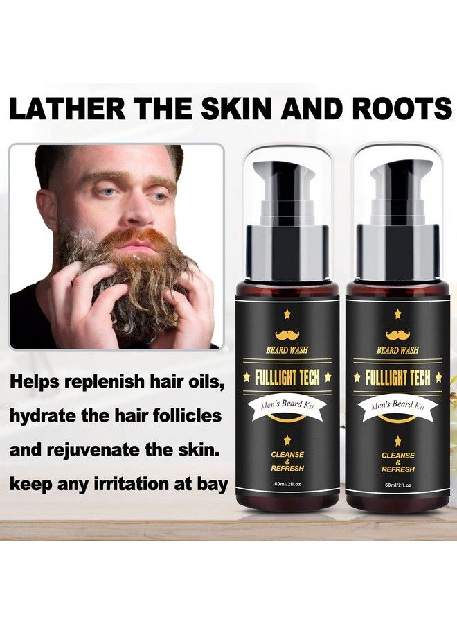 FULLLIGHT TECH عبوة 2 من شامبو غسل اللحية بزيت الأركان وزيت الجوجوبا ومستخلص إكليل الجبل - تنظيف وترطيب وتغذية للحية والشارب - مجموعة العناية باللحية للرجال هدية - Image 4