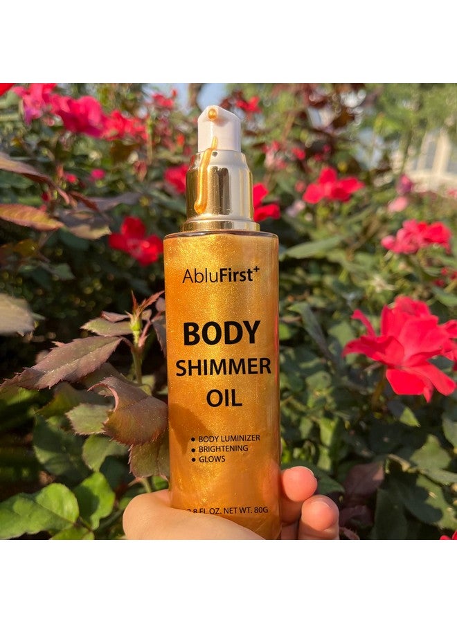 AbluFirst Shimmer Body Oil 4 Colors Summer Body Glitter Moisturizing Light Shimmer Glow Nonsticky Summer Body Luminizer And Illuminator Smooth (2.8 Fl Oz (Pack Of 1), Gold)  - Image 3