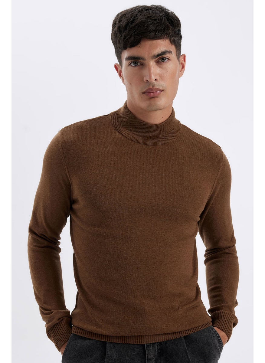Man Slim Fit Half Turtleneck Basic Knitted Pullover