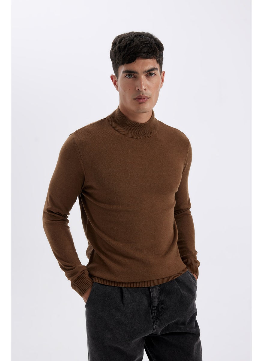 Man Slim Fit Half Turtleneck Basic Knitted Pullover