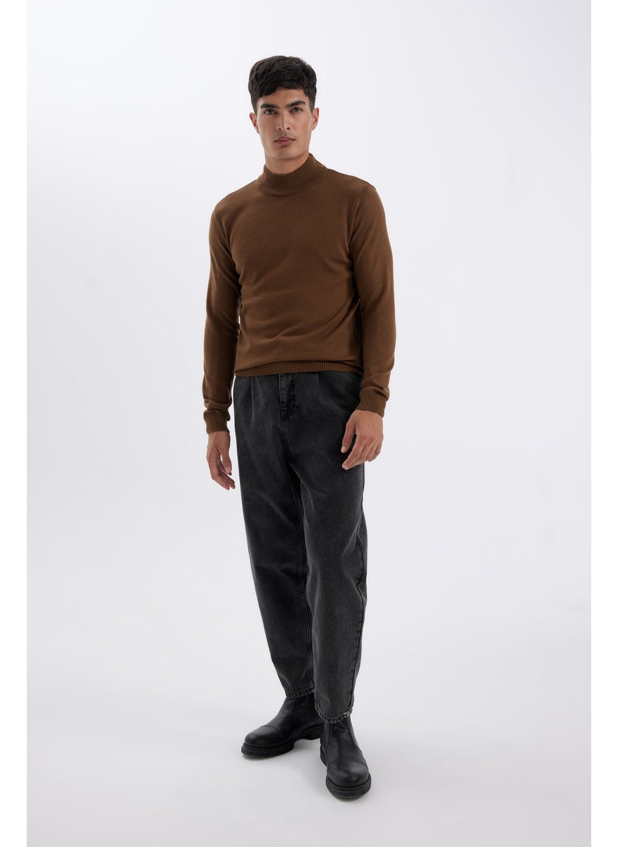 Man Slim Fit Half Turtleneck Basic Knitted Pullover