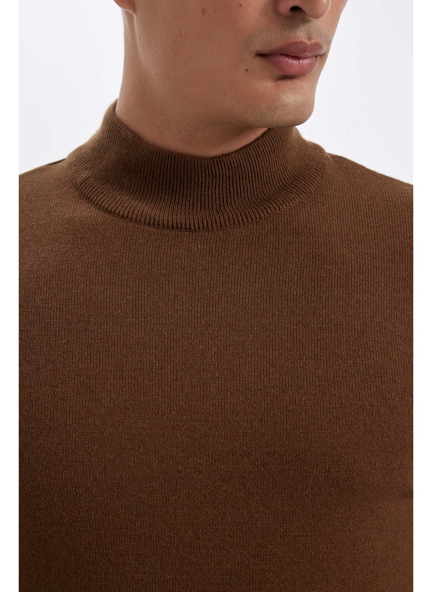 Man Slim Fit Half Turtleneck Basic Knitted Pullover