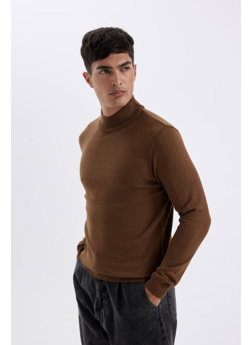 Man Slim Fit Half Turtleneck Basic Knitted Pullover