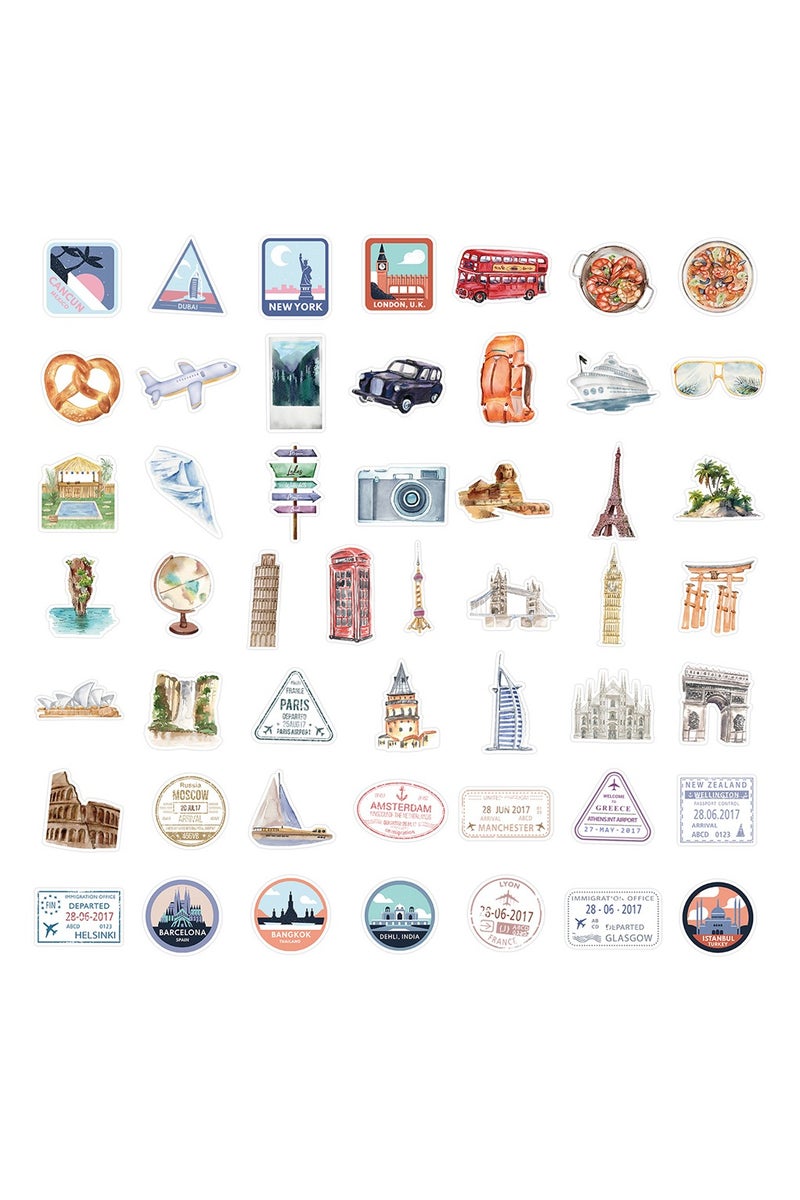 ملصقات ختم بريدية لتأشيرة السفر مقاومة للماء، ٥٠ قطعة - ملصقات فينيل لأجهزة الكمبيوتر المحمولة، والأمتعة، ودفاتر القصاصات، وحقائب السفر، وزجاجات المياه، وموضوعات السفر العالمية - Image 3