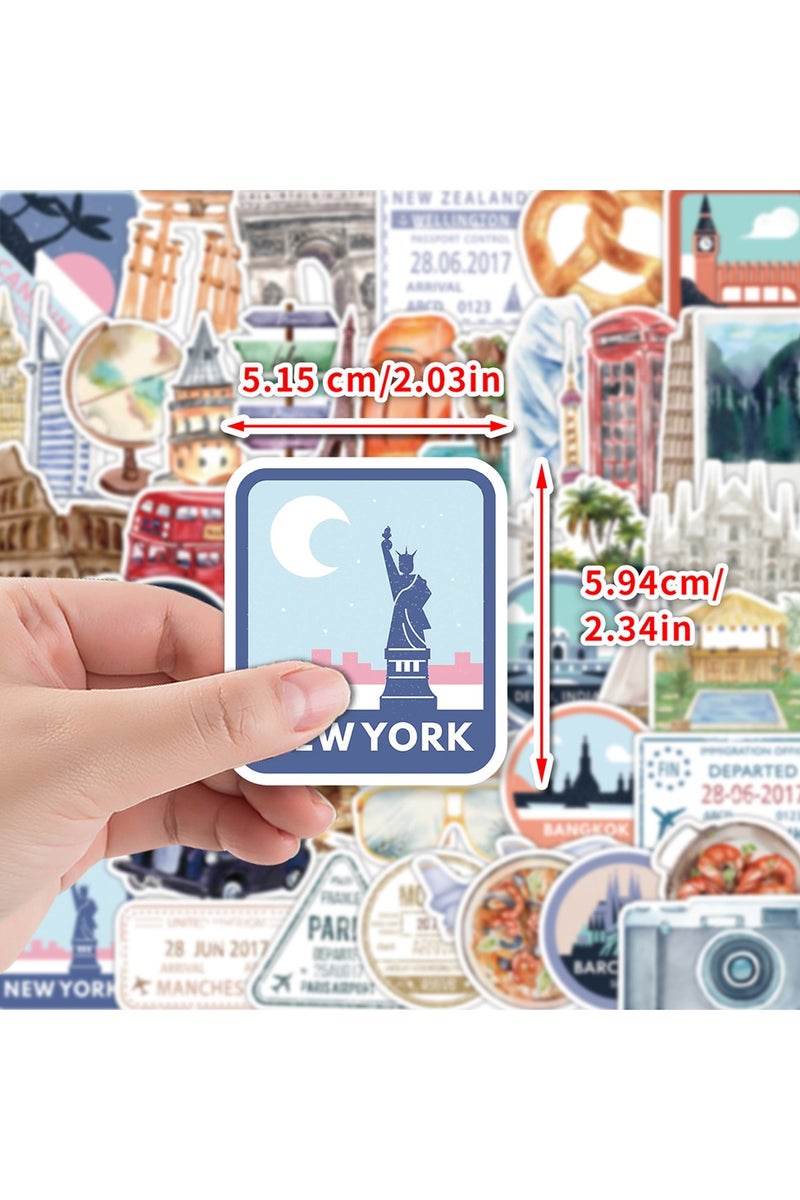ملصقات ختم بريدية لتأشيرة السفر مقاومة للماء، ٥٠ قطعة - ملصقات فينيل لأجهزة الكمبيوتر المحمولة، والأمتعة، ودفاتر القصاصات، وحقائب السفر، وزجاجات المياه، وموضوعات السفر العالمية - Image 4