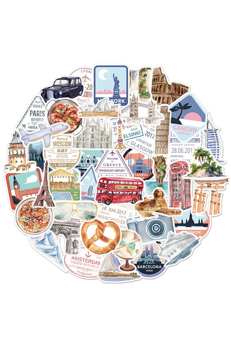 ملصقات ختم بريدية لتأشيرة السفر مقاومة للماء، ٥٠ قطعة - ملصقات فينيل لأجهزة الكمبيوتر المحمولة، والأمتعة، ودفاتر القصاصات، وحقائب السفر، وزجاجات المياه، وموضوعات السفر العالمية - Image 2