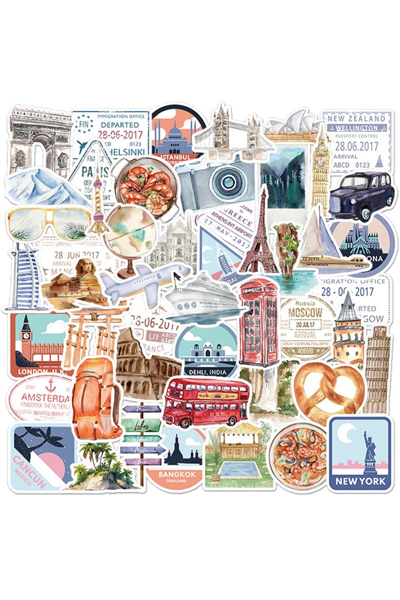 ملصقات ختم بريدية لتأشيرة السفر مقاومة للماء، ٥٠ قطعة - ملصقات فينيل لأجهزة الكمبيوتر المحمولة، والأمتعة، ودفاتر القصاصات، وحقائب السفر، وزجاجات المياه، وموضوعات السفر العالمية - Image 1