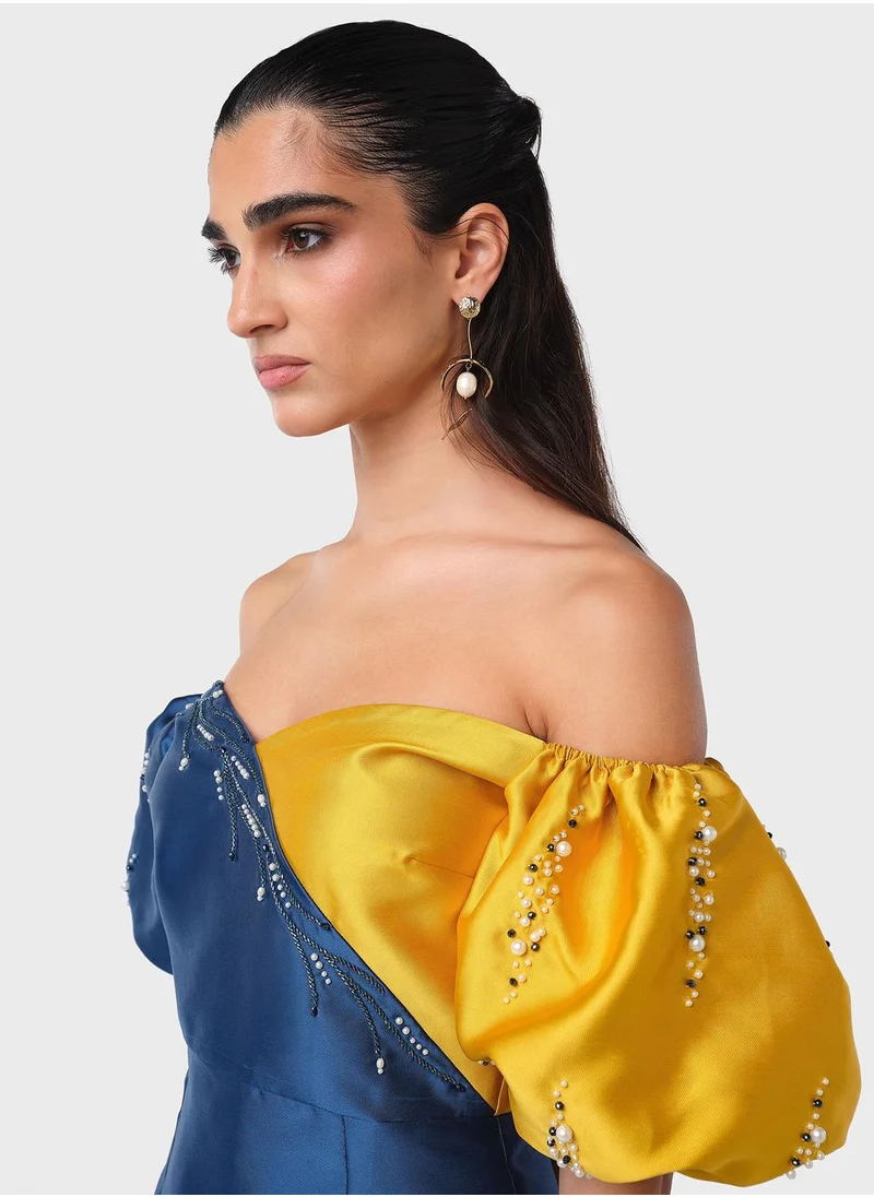 Threadz by Ajooni Off Shoulder Embellished Dress