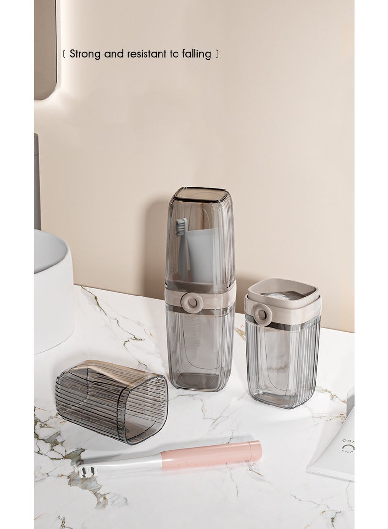 HOMESTAR Portable Travel Mouthwash Cup & Soap Box Set - Soap Box, Toothbrush Box - Leakproof Soap Container With Toothbrush Holder, Compact Toiletry Organizer For Bathroom Shower, Gym, School, Camping, Vacation, Outdoor Use Bathroom Shower Set (Grey 6.9*6.9*20cm/7*4*11cm) - Image 3