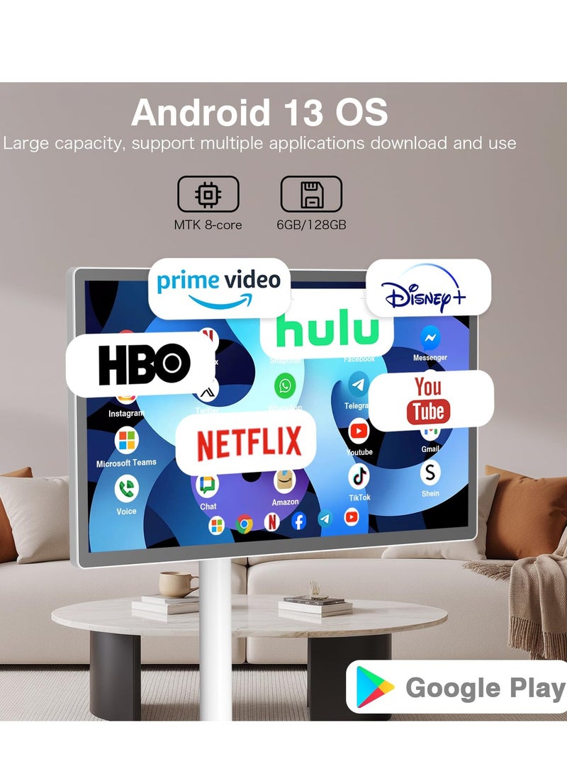 OTTAL New Model 24 Inch Rolling Smart TV with 1080P Touch Screen | Android 13 OS | MTK 8-core CPU | 6G+128G Storage | Built-in 13MP Camera | Remote Voice Control | Full Rotation Portable TV on Wheels，Stand by Me - Image 2