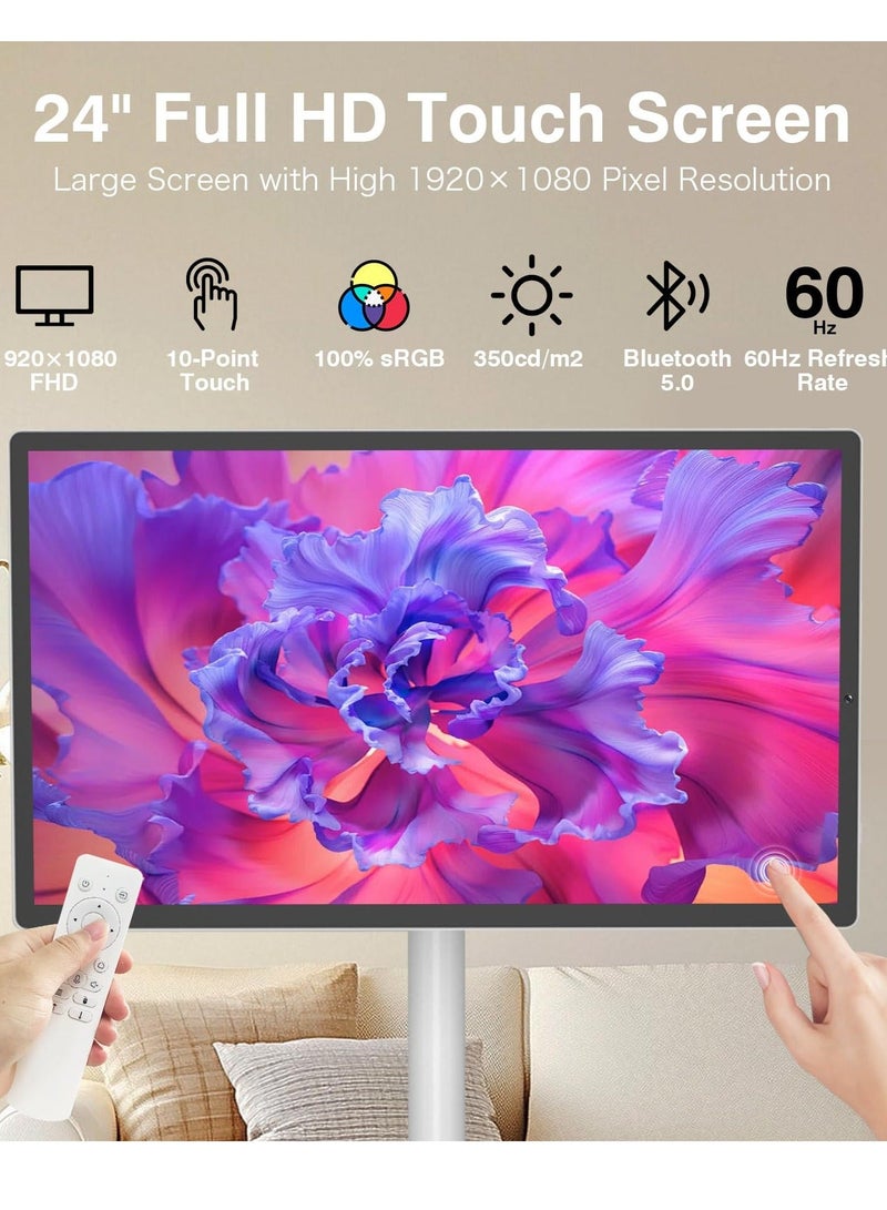 OTTAL New Model 24 Inch Rolling Smart TV with 1080P Touch Screen | Android 13 OS | MTK 8-core CPU | 6G+128G Storage | Built-in 13MP Camera | Remote Voice Control | Full Rotation Portable TV on Wheels，Stand by Me - Image 2
