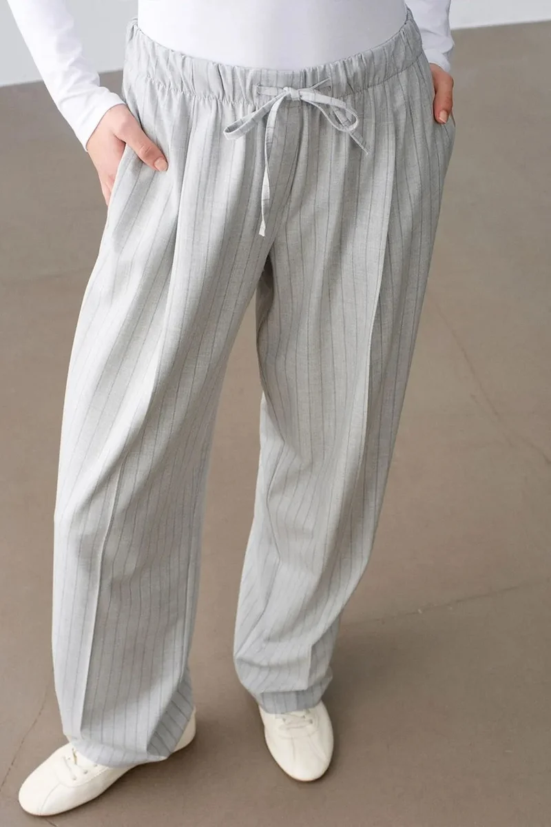 Dilvin Light Grey DILVIN Striped Wide-leg Palazzo Trousers for Women | Best Price UAE