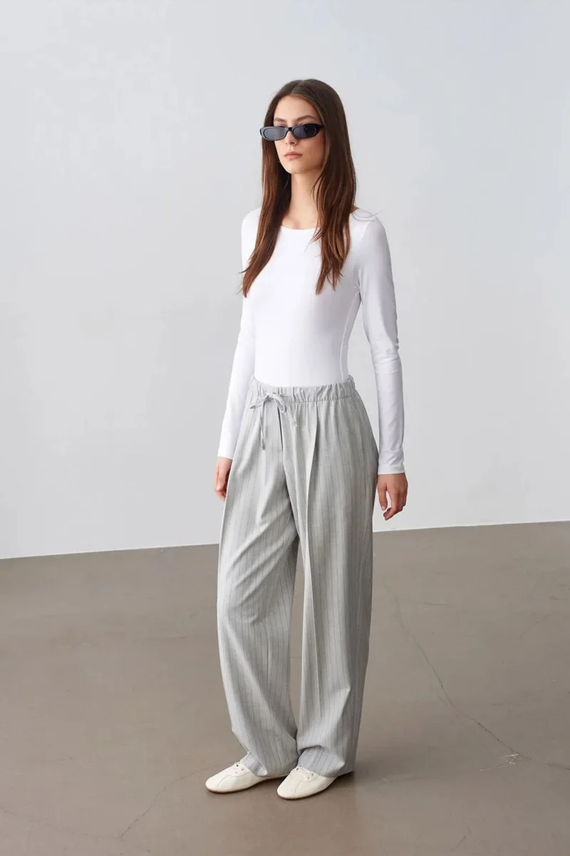 DILVIN Striped Wide-leg Palazzo Trousers