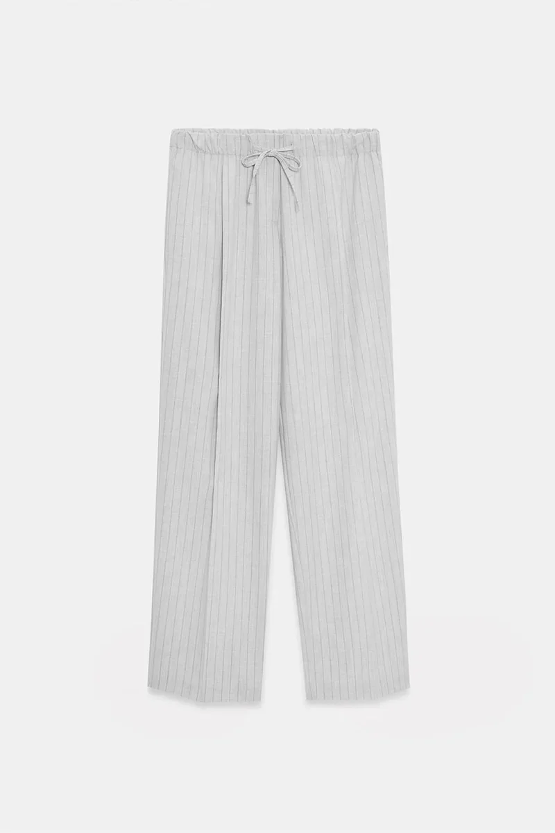 Dilvin Light Grey DILVIN Striped Wide-leg Palazzo Trousers for Women | Best Price UAE