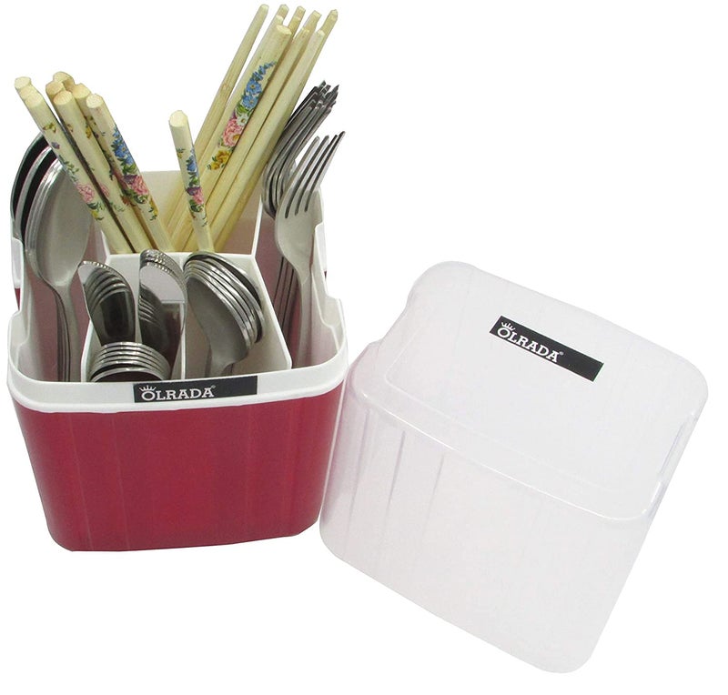 Olrada 5 Partition, Drainer brush holder makeup kit Stand Organizer with cover Mahroon - Image 4