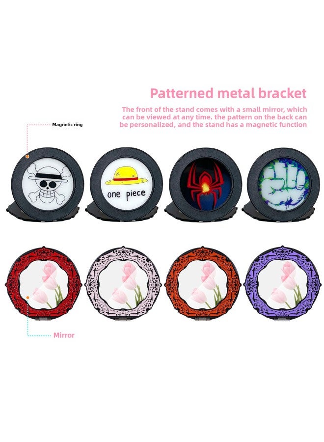 Mobile Phone Case Stand Multifunctional Oval Lace Metal Lazy Stand Makeup Mirror Back Sticker Folding Stand-Colour:Pink  - Image 3