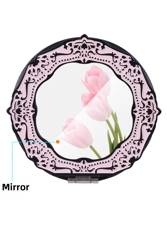 Mobile Phone Case Stand Multifunctional Oval Lace Metal Lazy Stand Makeup Mirror Back Sticker Folding Stand-Colour:Pink  - Image 1