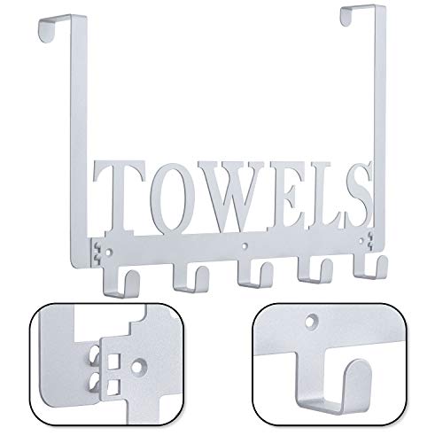 Kuhome Over The Door Hooks for Bathroom, Towel Rack Holder for Bedroom Kitchen Pool Beach Bathrobe Wall Mount Hang on The Door Cabinet Cupboard (Silver Grey) - Image 4
