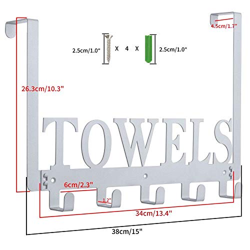 Kuhome Over The Door Hooks for Bathroom, Towel Rack Holder for Bedroom Kitchen Pool Beach Bathrobe Wall Mount Hang on The Door Cabinet Cupboard (Silver Grey) - Image 3