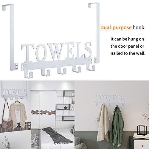 Kuhome Over The Door Hooks for Bathroom, Towel Rack Holder for Bedroom Kitchen Pool Beach Bathrobe Wall Mount Hang on The Door Cabinet Cupboard (Silver Grey) - Image 2
