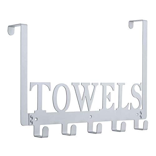 Kuhome Over The Door Hooks for Bathroom, Towel Rack Holder for Bedroom Kitchen Pool Beach Bathrobe Wall Mount Hang on The Door Cabinet Cupboard (Silver Grey) - Image 1