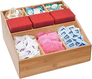 Mind Reader Coffee Condiment and Accessories Caddy Organizer with 9 Organizing Compartments, Bamboo Brown - Image 1