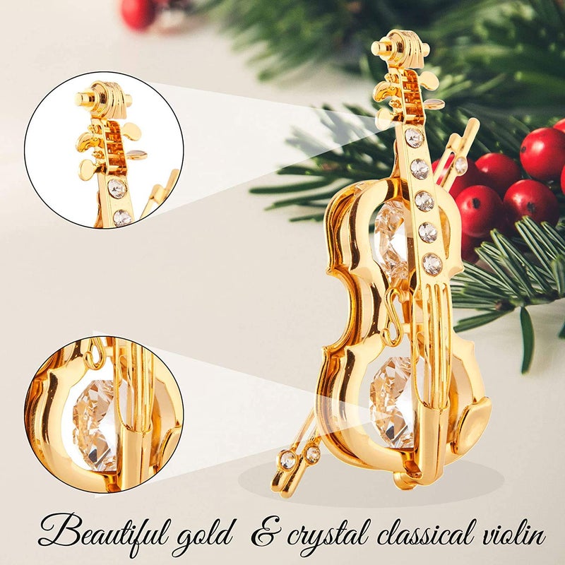 matashi Matashi 24K Gold Plated Highly Polished Violin Ornament with Crystals - Great Gift for Musician Birthday Valentine's Day Mother's Day Christmas Anniversary - Image 4