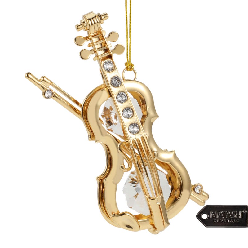 matashi Matashi 24K Gold Plated Highly Polished Violin Ornament with Crystals - Great Gift for Musician Birthday Valentine's Day Mother's Day Christmas Anniversary - Image 1