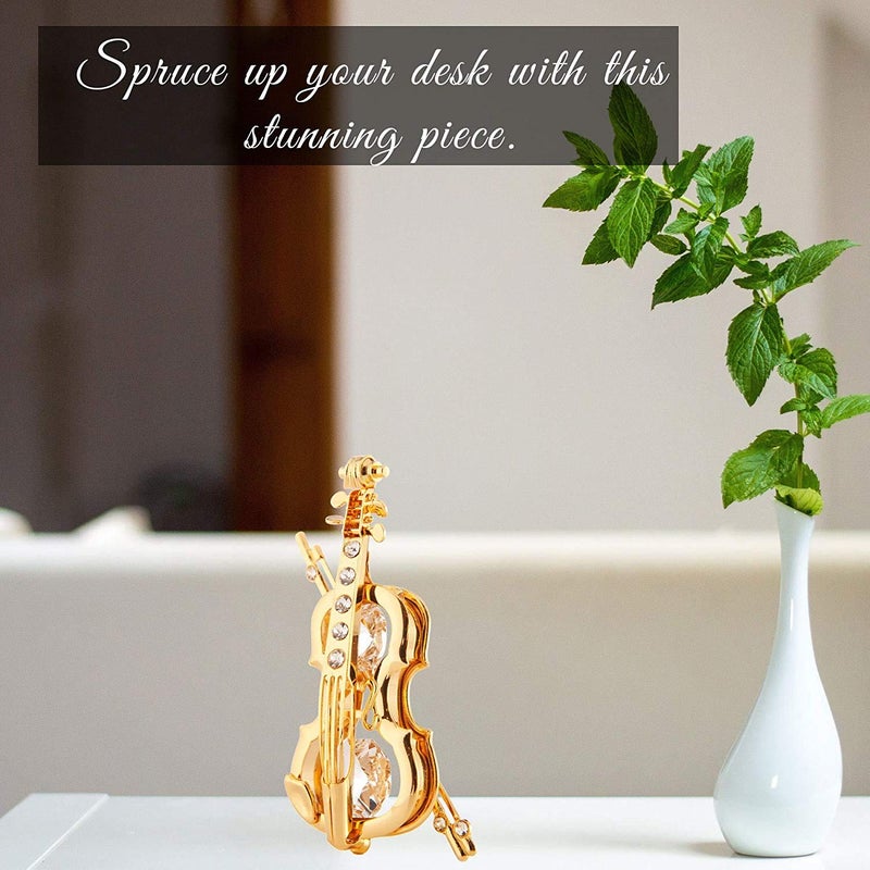 matashi Matashi 24K Gold Plated Highly Polished Violin Ornament with Crystals - Great Gift for Musician Birthday Valentine's Day Mother's Day Christmas Anniversary - Image 5