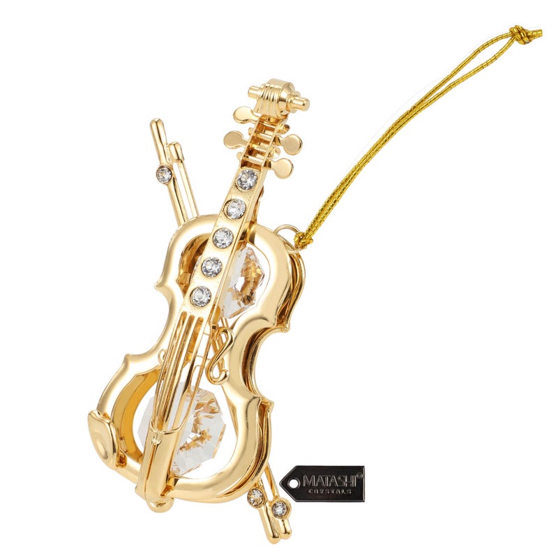 matashi Matashi 24K Gold Plated Highly Polished Violin Ornament with Crystals - Great Gift for Musician Birthday Valentine's Day Mother's Day Christmas Anniversary - Image 3
